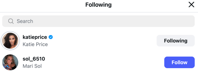 Instagram screenshot showing Katie Price and Mari Sol