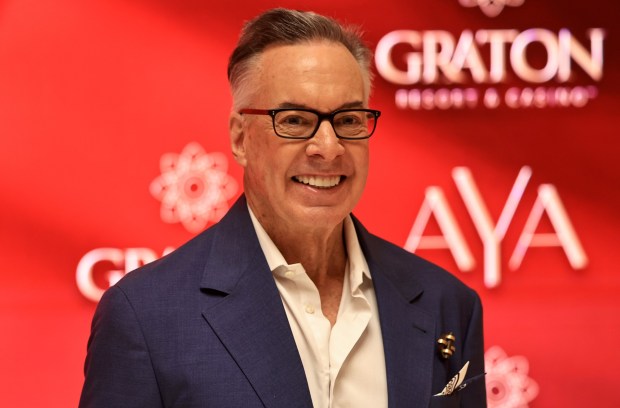 Greg Sarris, chairman of the Federated Indians of Graton Rancheria, makes an appearance on the red carpet at the grand opening of Graton Resort and Casino's rooftop restaurant, AYA, Thursday, May 7, 2026, near Rohnert Park. (Kent Porter / The Press Democrat)