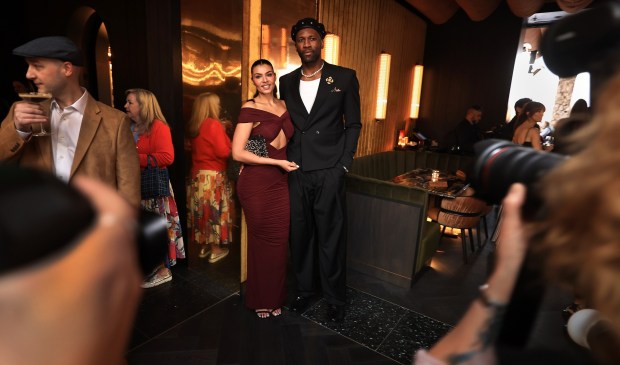 Former National Basketball Association professional athlete Festus Ezeli and date at the grand opening of Graton Resort and Casino's rooftop restaurant, AYA, Thursday, May 7, 2026, near Rohnert Park. (Kent Porter / The Press Democrat)