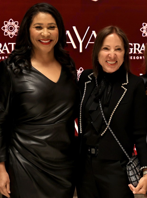 From left, former San Francisco mayor London Breed and California Lieutenant Governor Eleni Kounalakis on the red carpet at the grand opening of Graton Resort and Casino's rooftop restaurant, AYA, Thursday, May 7, 2026, near Rohnert Park. (Kent Porter / The Press Democrat)