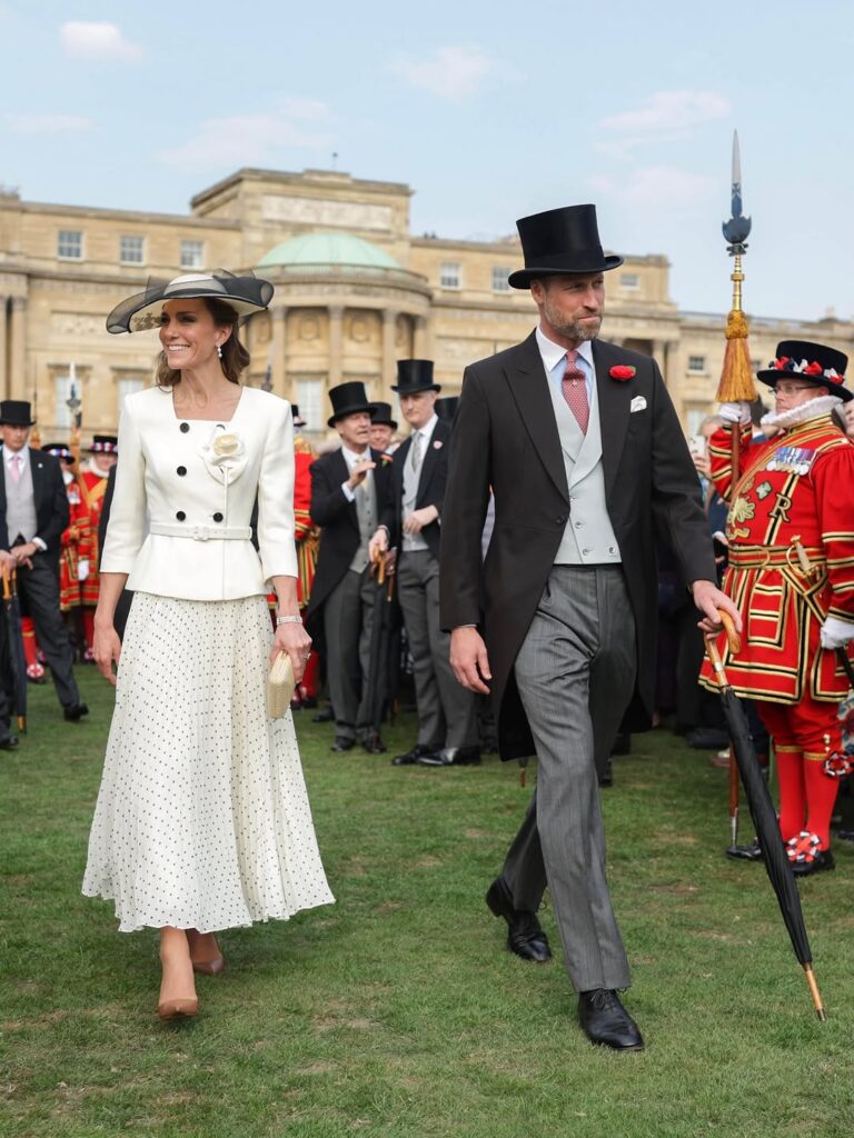 The Prince and Princess of Wales at Buckingham Palace hosting a garden party