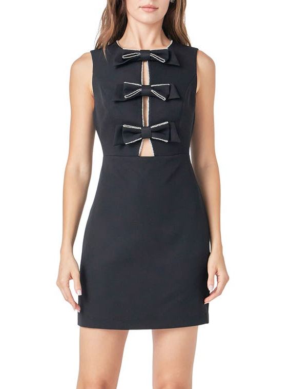 Rhinestone Bow Detail Stretch Minidress