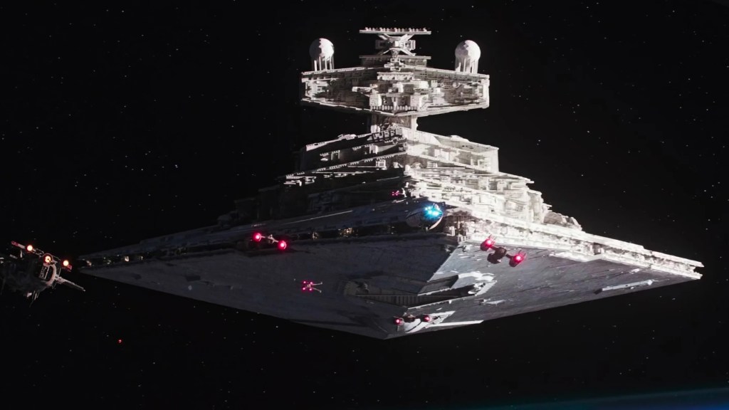 Vader's Star Destroyer attacking Rebel ships in Rogue One