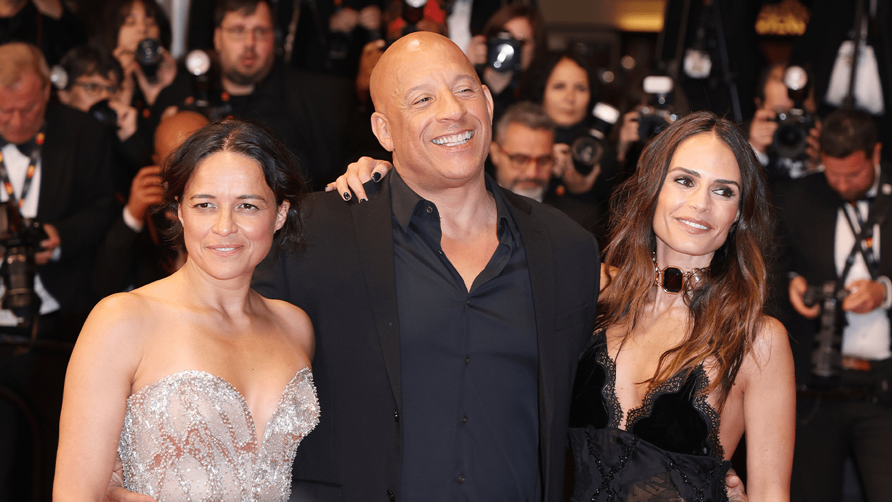 Michelle Rodriguez, Vin Diesel and Jordana Brewster attend 'The Fast And The Furious' 25th Anniversary photocall during the 79th annual Cannes Film Festival.