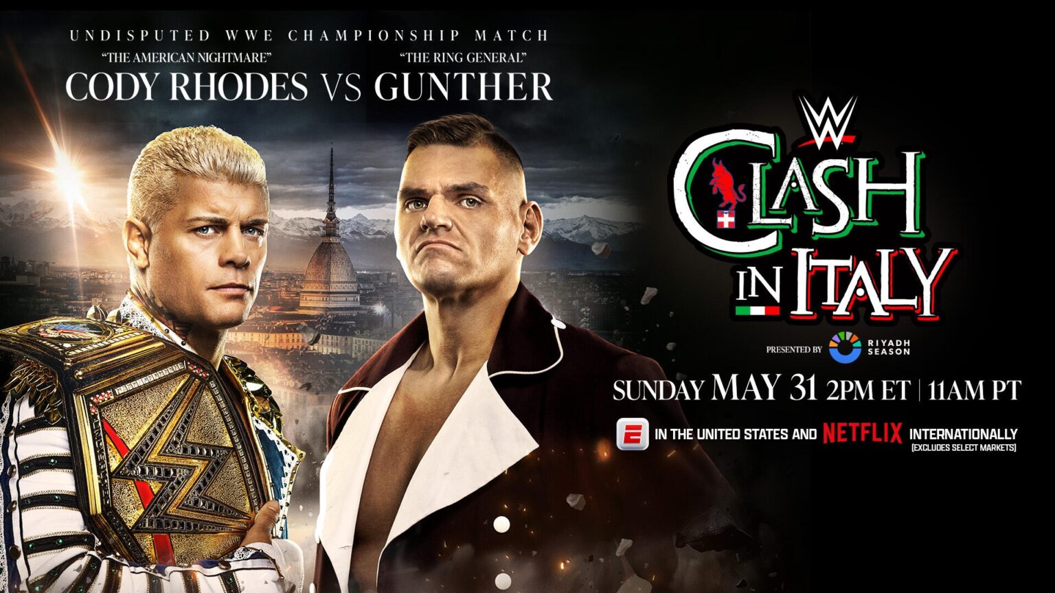 WWE announces two Clash in Italy matches for ESPN WWE Clash in Italy 2026 Cody Rhodes vs Gunther