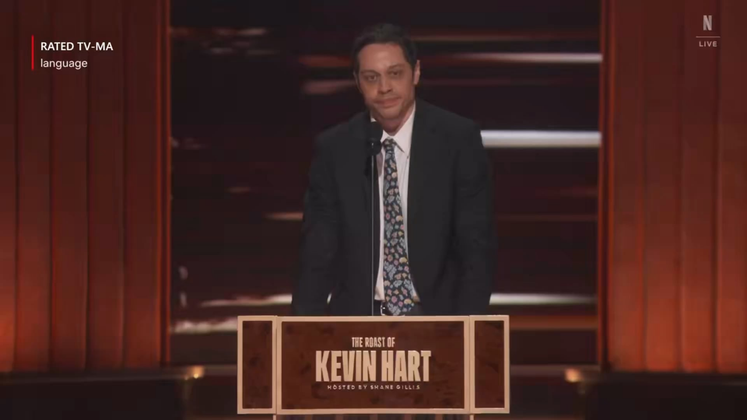 Pete Davidson during ‘The Roast of Kevin Hart’: “Tony [Hinchcliffe] reminds me of Charlie Kirk, and that’s he’s definitely been on camera letting a guy unload in his throat… Tony, nothing you say tonight will hurt my feelings. I was in a beef with Kanye, so I’ve taken shots from better gay Nazis.”