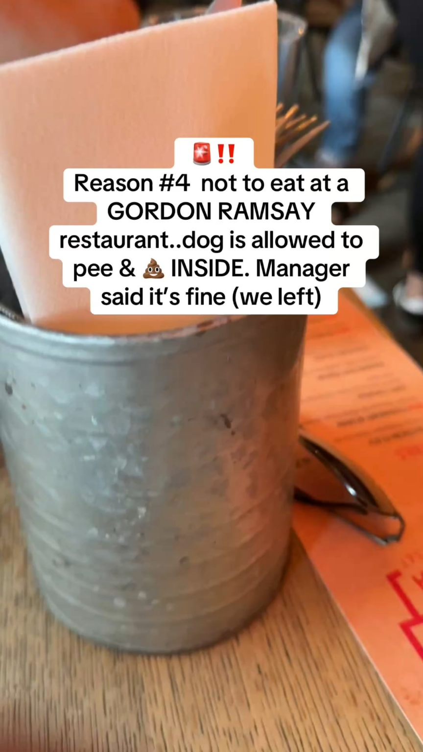 Celebrity chef Gordon Ramsay’s London Pizza restaurant is facing criticism after a customer shared a dog was allowed to go the bathroom inside near her table.