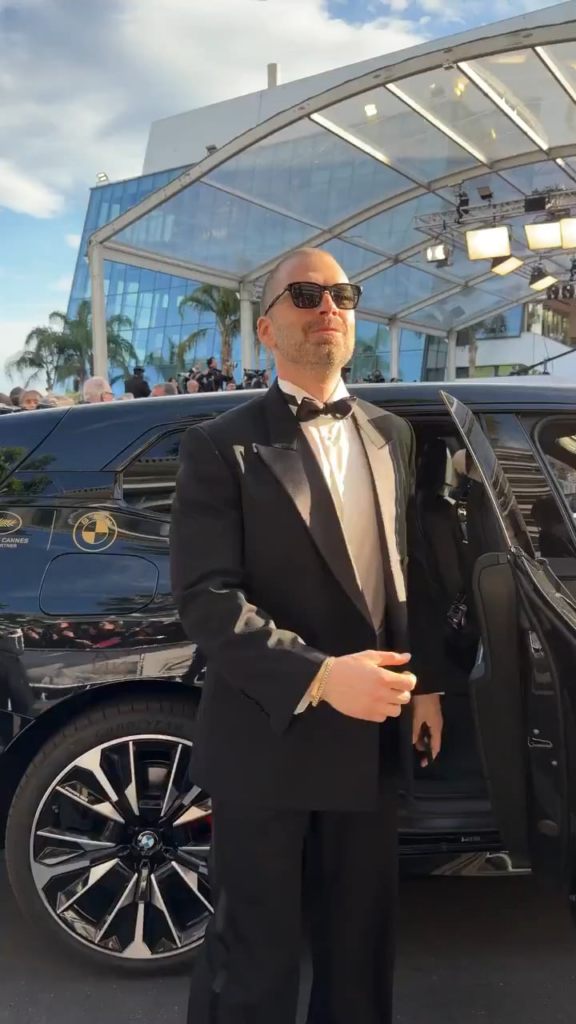Sebastian Stan is seemingly happy with his bald look as he arrives to the Cannes premiere of "FJORD"