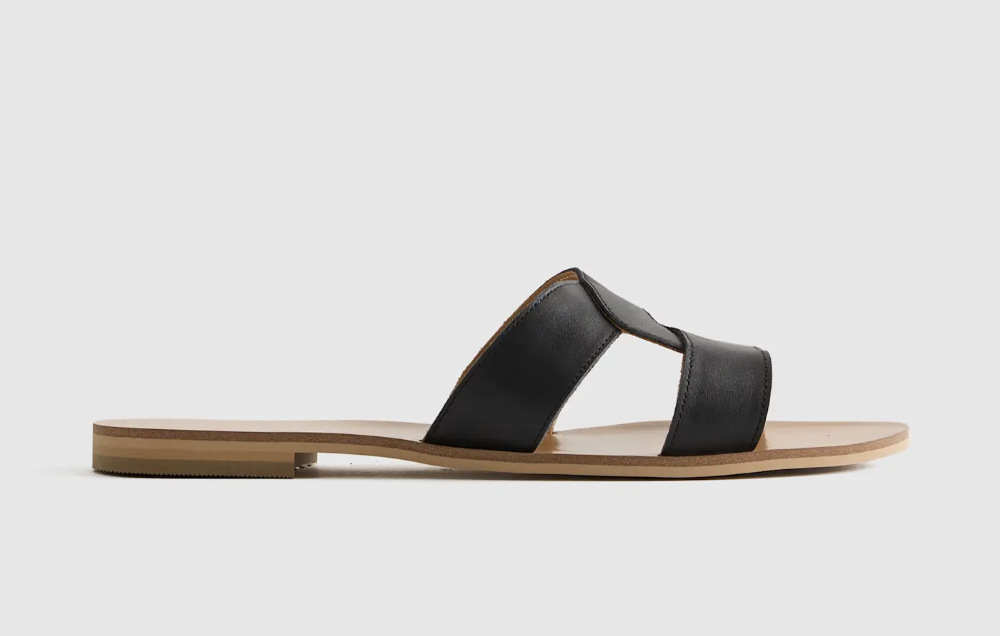 Quince, Italian Leather Cutout Slide Sandal in Black
