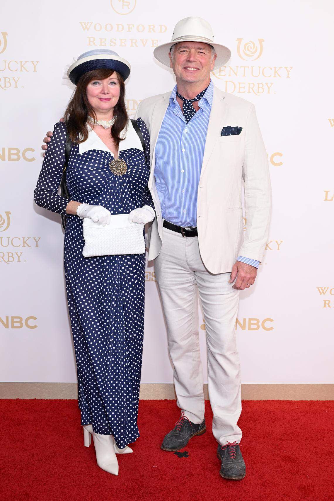 LOUISVILLE, KENTUCKY - MAY 02: (L-R) Dee Dee Sorvino and John Schneider attend the Kentucky Derby 152 at Churchill Downs on May 02, 2026 in Louisville, Kentucky. 