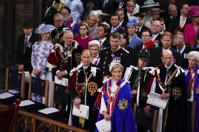 Prince Harry was seated two rows behind his brother Prince William during their father’s coronation. 