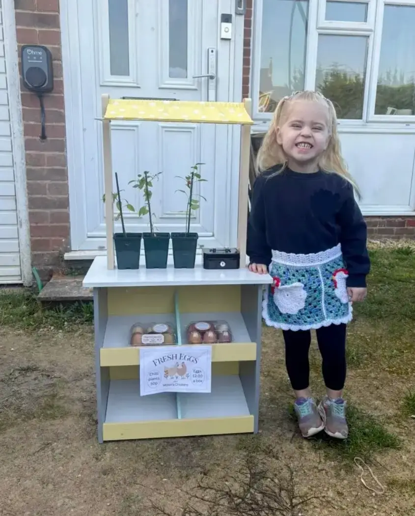 Four-year-old Maisie's egg stand was stolen and smashed up by two teenage lads (Solent News)