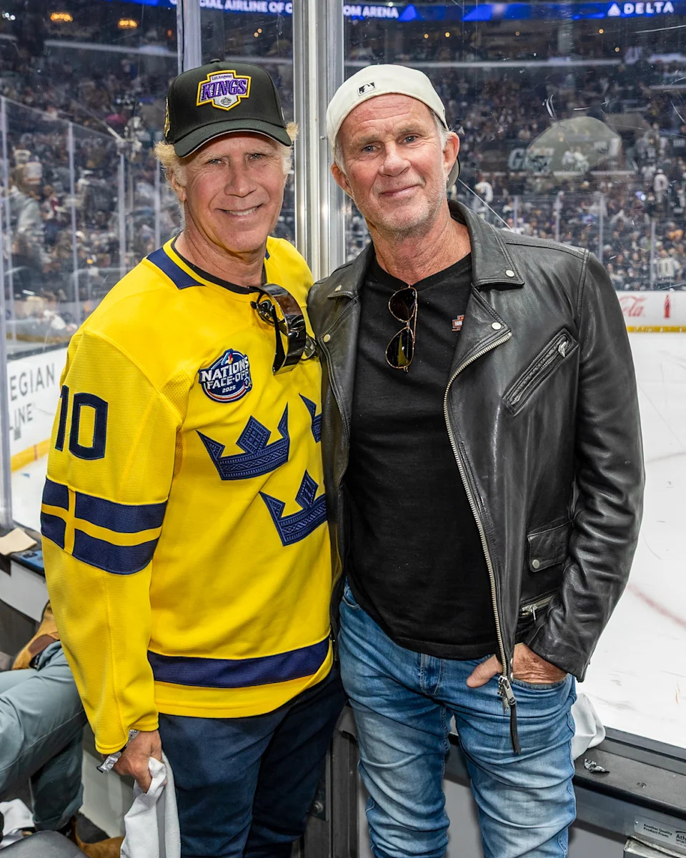 Will Ferrell and Chad Smith at a Colorado Avalanche and the Los Angeles Kings  playoff game at Crypto.com Arena this year in Los Angeles.
