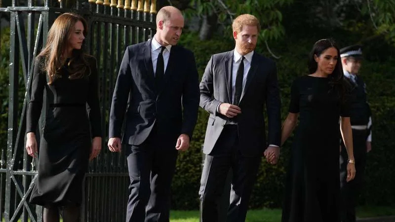 Kate Middleton, Prince William, Prince Harry and Meghan Markle view tributes for Queen Elizabeth II in 2022. By: James Whatling/MEGA