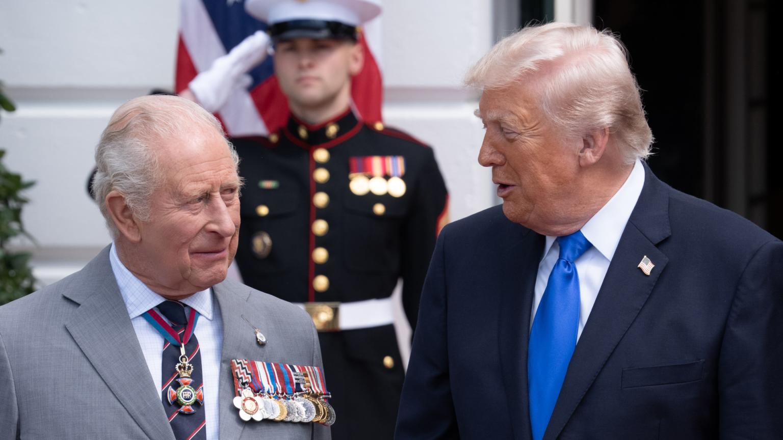 King Charles III and Donald Trump during a departure ceremony at the South Portico of the White House in Washington, DC, US, on Thursday, April 30, 2026