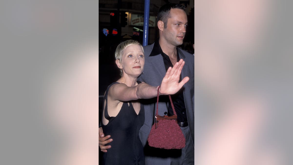 Anne Heche and Vince Vaughn standing together at a movie premiere in Westwood, California