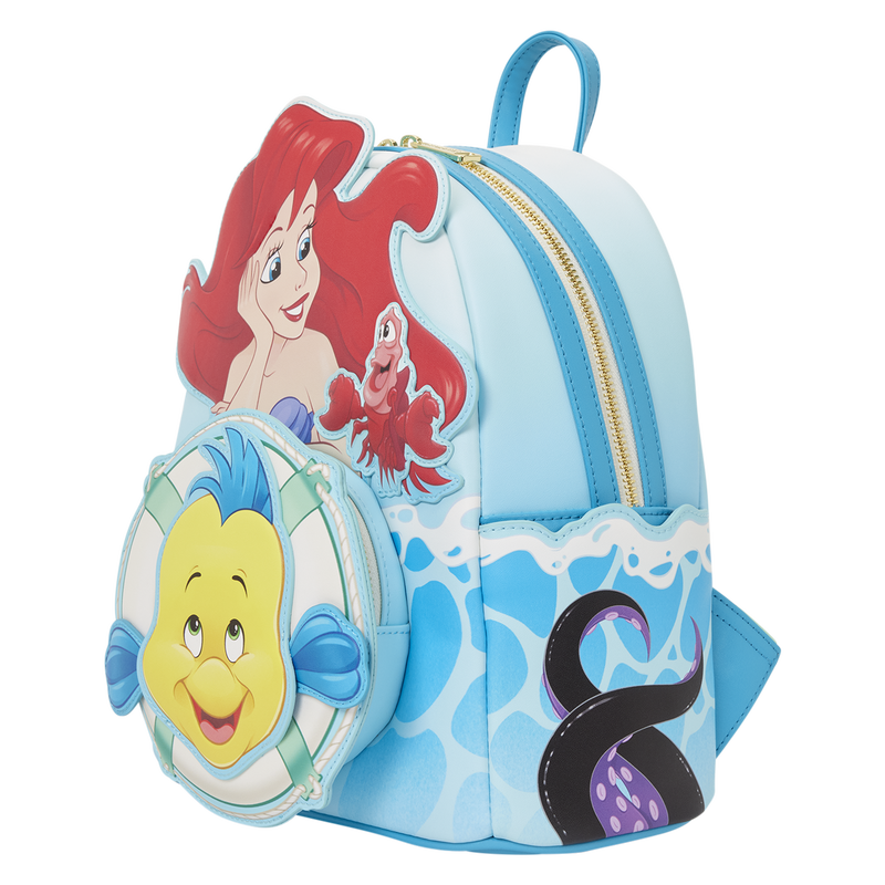 On the side pockets, we see Ursula's black and purple tentacles rising from the water. 