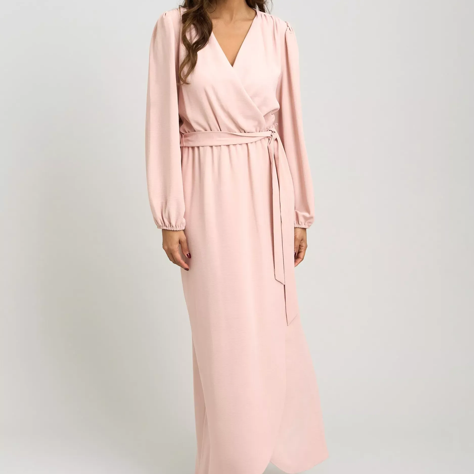 Gina Bacconi Bow Wrap Maxi Dress, Blush