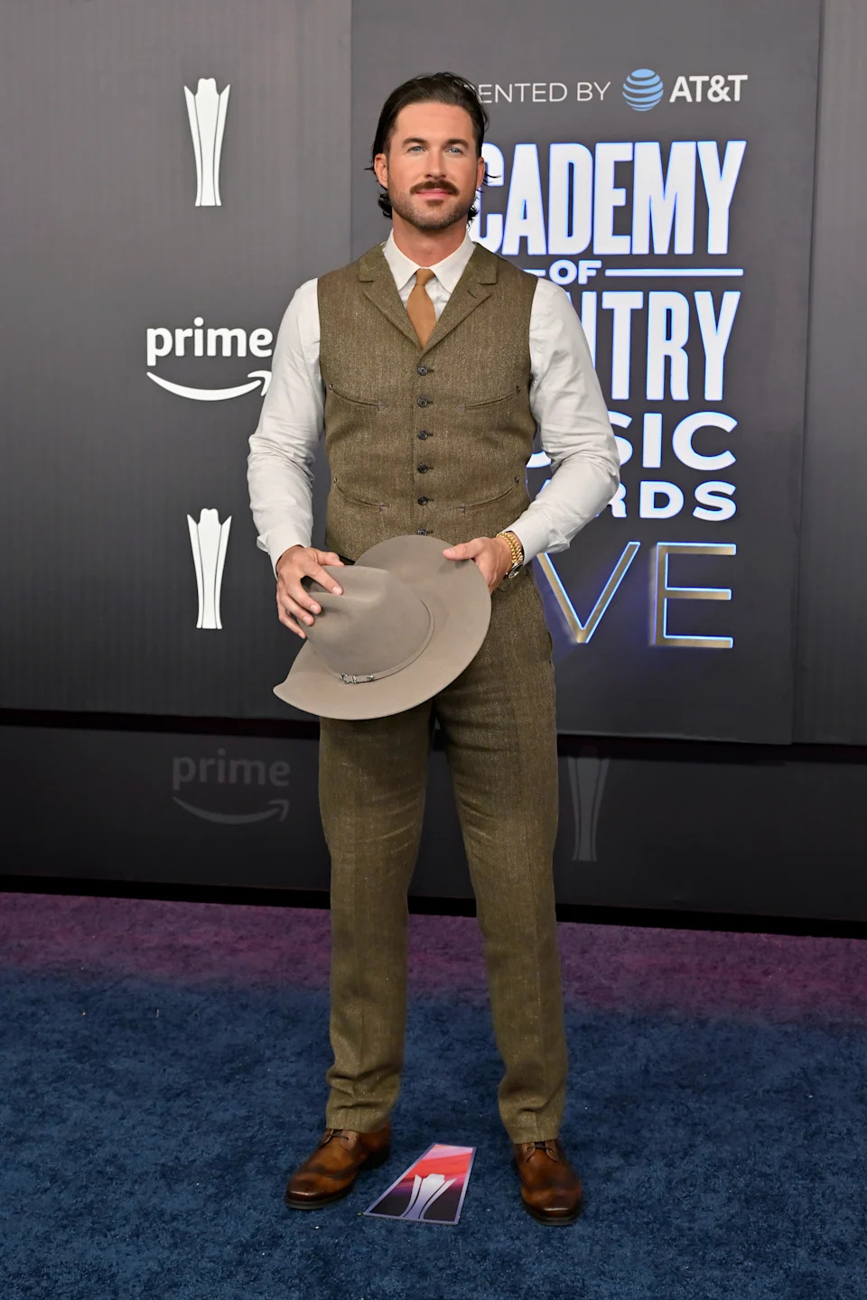 LAS VEGAS, NEVADA - MAY 17: EDITORIAL USE ONLY. Riley Green attends the 61st Academy of Country Music Awards at MGM Grand Garden Arena on May 17, 2026 in Las Vegas, Nevada. (Photo by David Becker/Getty Images)