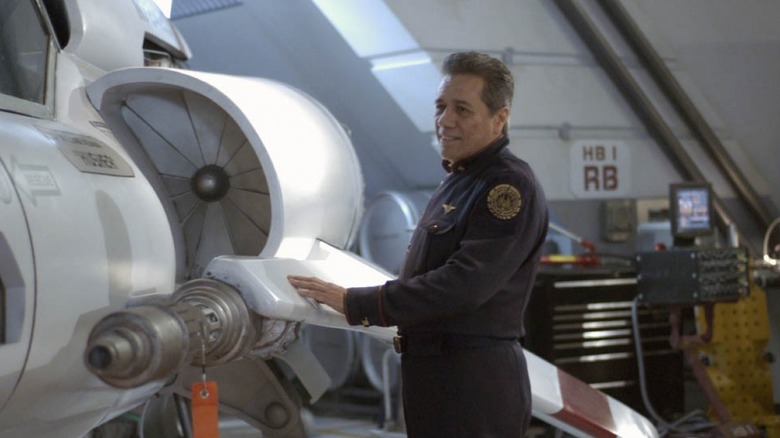 William Adama looking happy on Battlestar Galactica