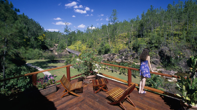 Deck area at Blancaneaux Lodge in Belize