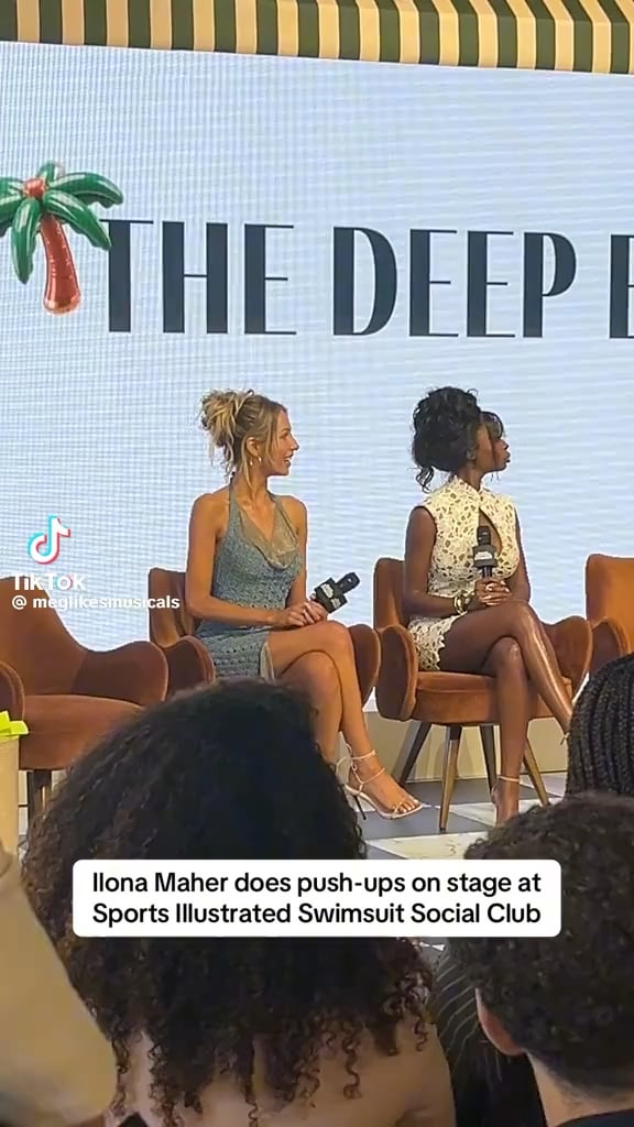 Ilona Maher does push-ups on stage at Sports Illustrated Swimsuit Social Club
