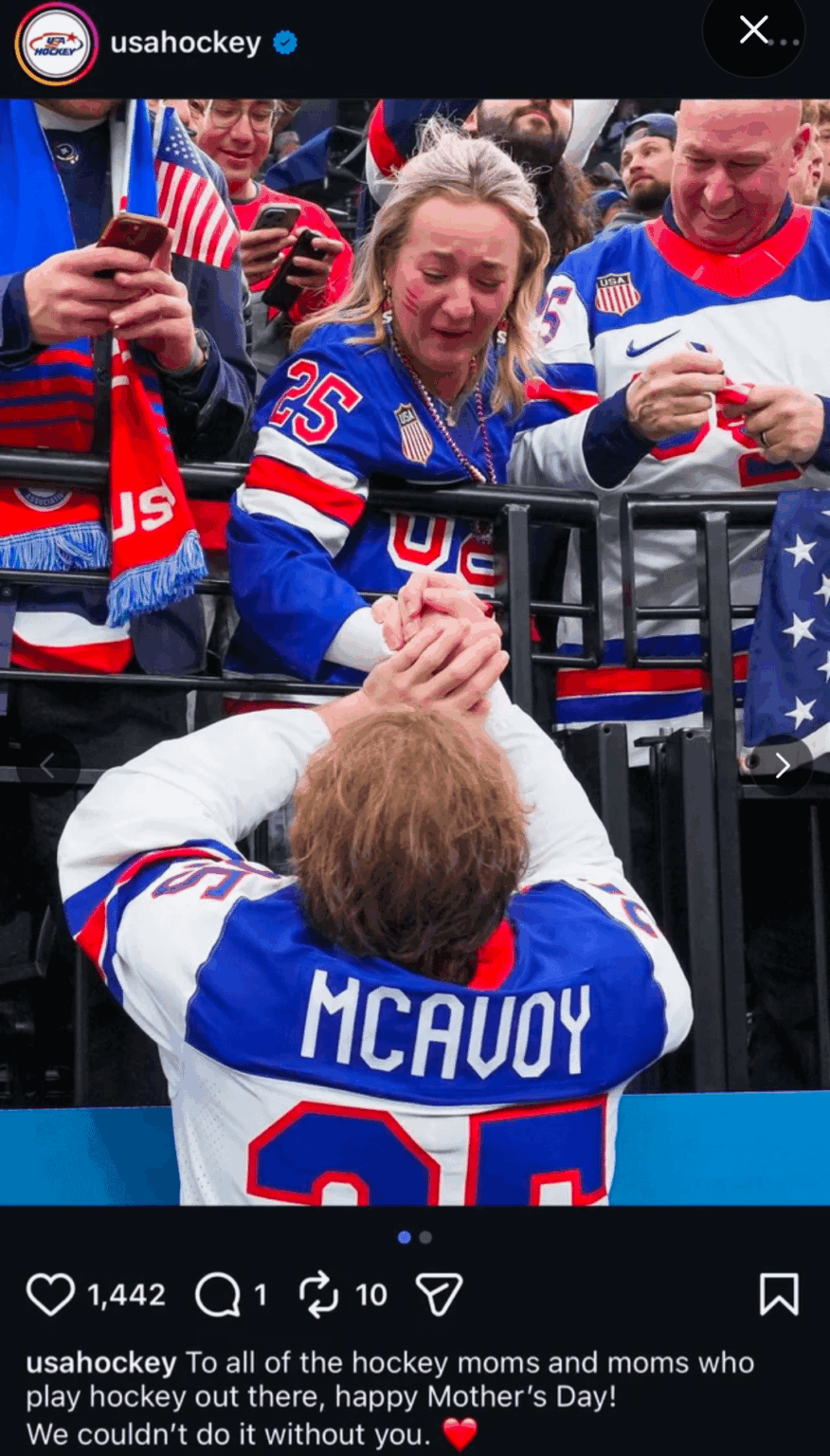 USA Hockey Celebrates Mother's Day with picture of Charlie McAvoy's Sister