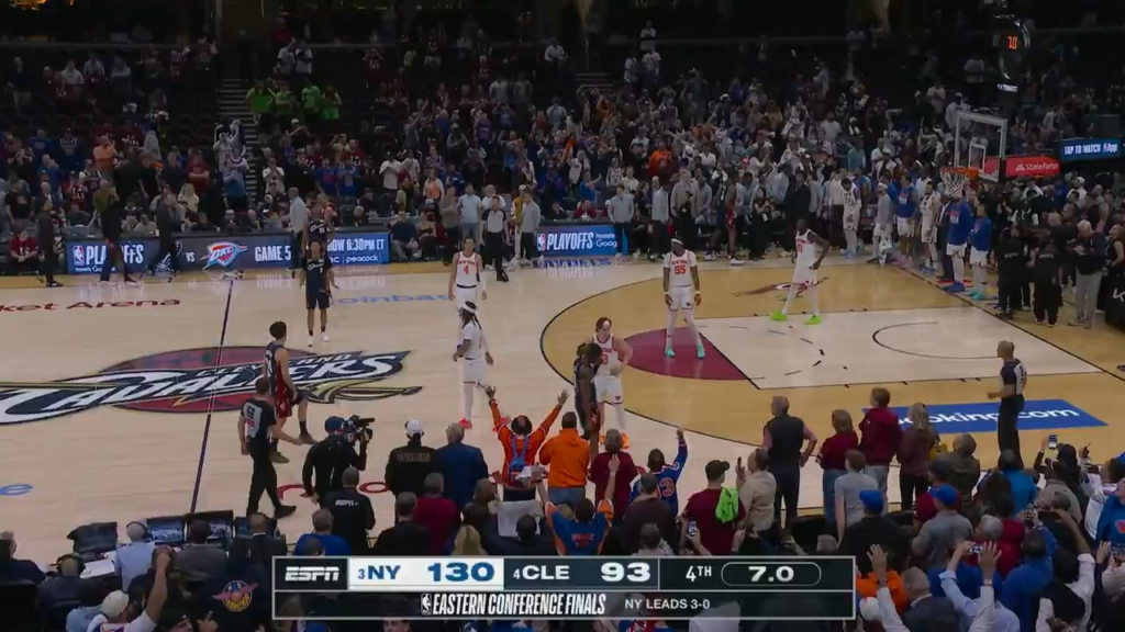 The New York Knicks sweep the Cleveland Cavaliers to advance to their first NBA Finals appearance since 1999.