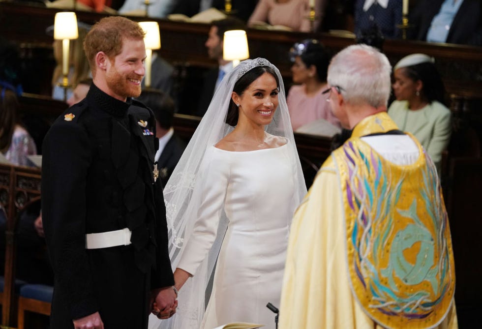 windsor, united kingdom may 19 prince harry and meghan markle during their wedding service, conducted by the archbishop of canterbury justin welby in st georges chapel at windsor castle on may 19, 2018 in windsor, england photo by dominic lipinski  wpa poolgetty images