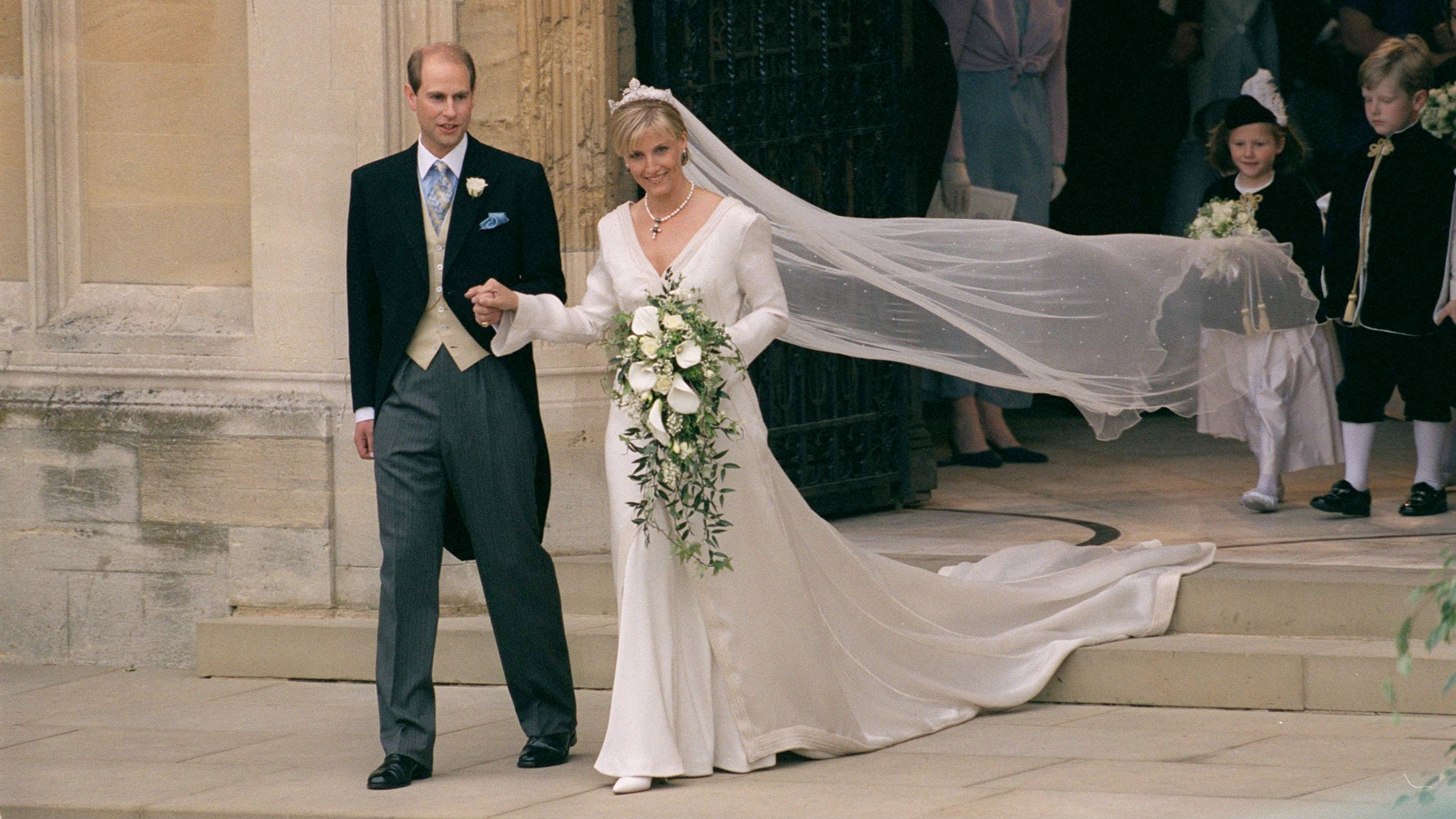 Prince Edward and Duchess Sophie leave St George's Chapel on their wedding day