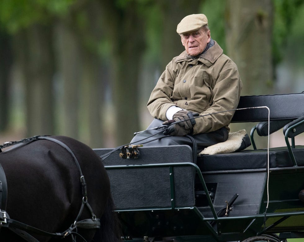 windsor, england may 09: prince philip, duke of edinburgh watches lady louise windsor compete in the private driving class during the royal windsor horse show 2019 on may 9, 2019 in windsor, england. (photo by mark cuthbert/uk press via getty images)