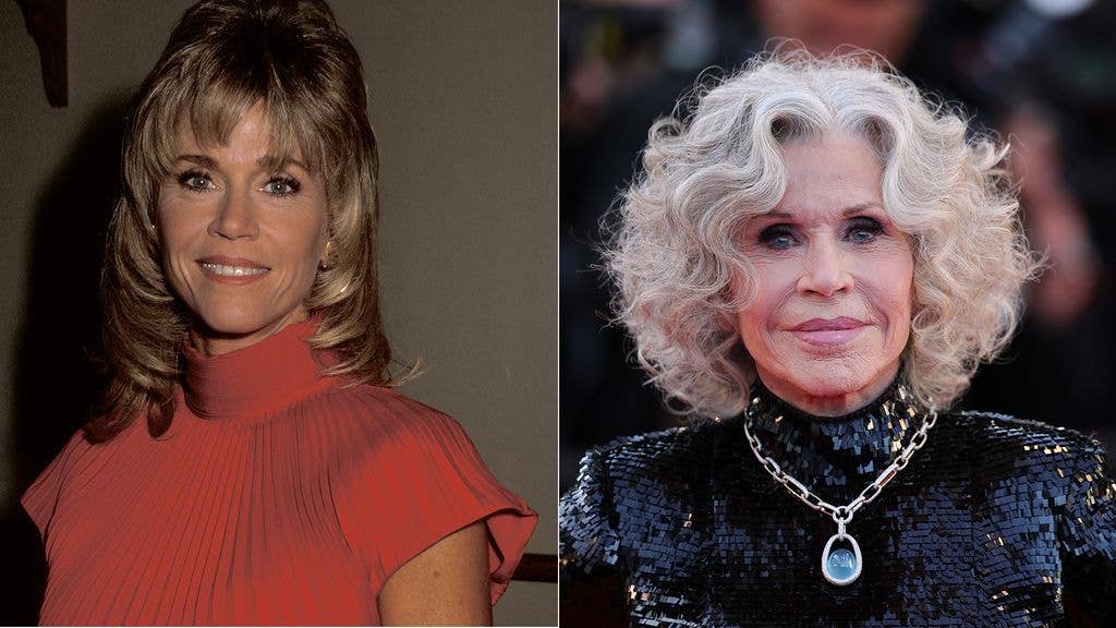 split photo of jane fonda before and after facelift