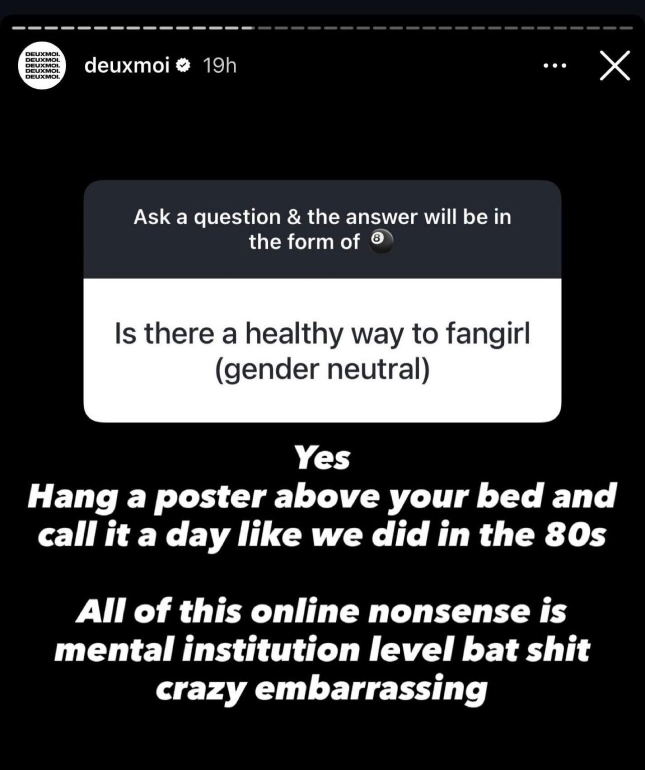 DeuxMoi answers: “Is there a healthy way to fangirl (gender neutral)”