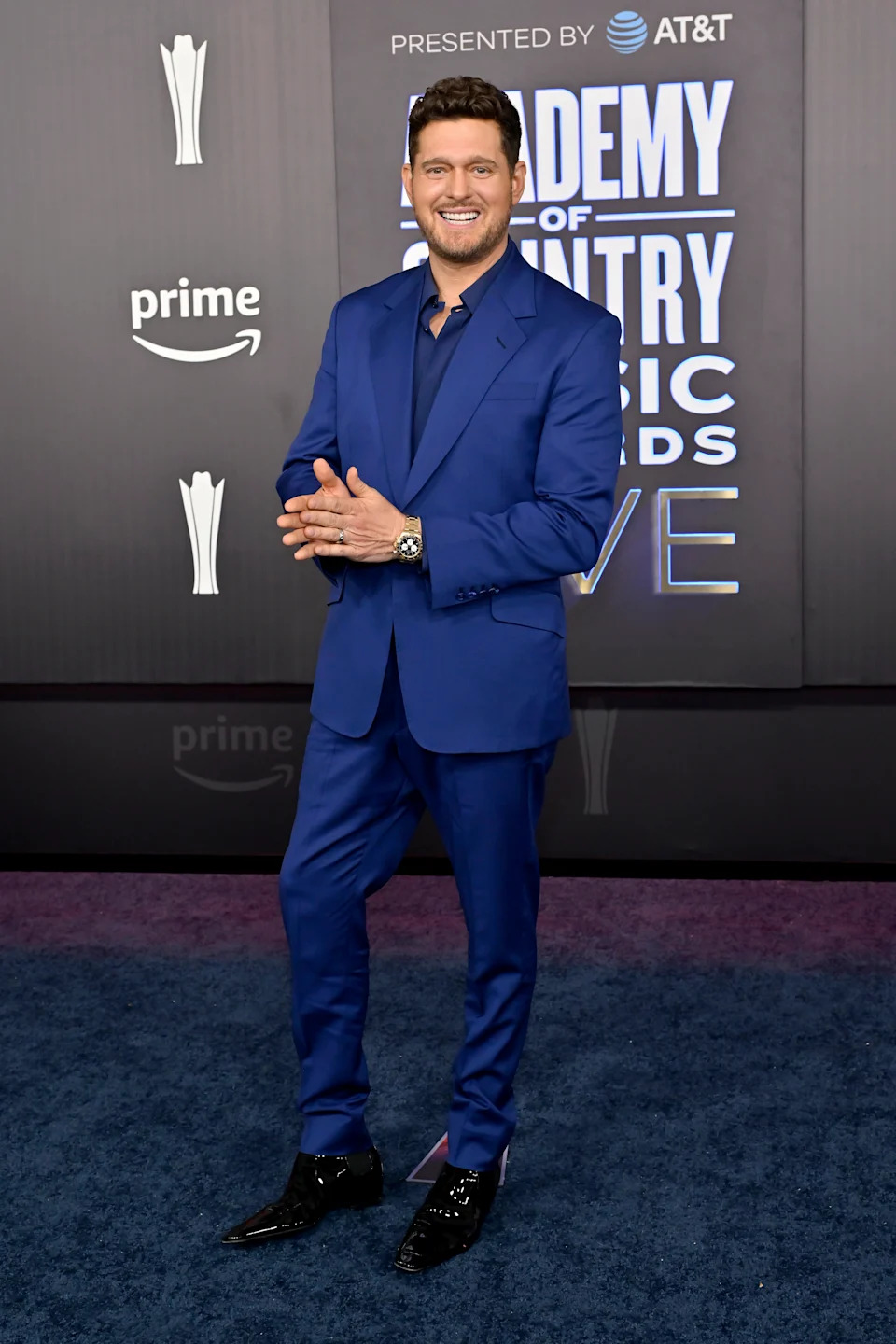 LAS VEGAS, NEVADA - MAY 17: EDITORIAL USE ONLY. Michael Bublé attends the 61st Academy of Country Music Awards at MGM Grand Garden Arena on May 17, 2026 in Las Vegas, Nevada. (Photo by David Becker/Getty Images)