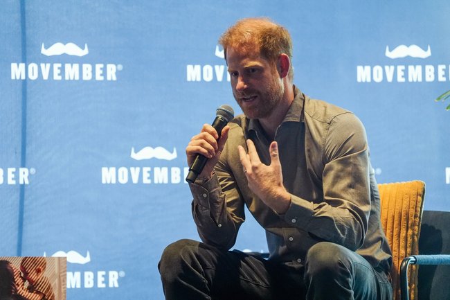 Prince Harry took part in a Q&A session during a visit to Movember at the Western Bulldogs HQ at Mission Whitten Oval in Footscray, Victoria. 