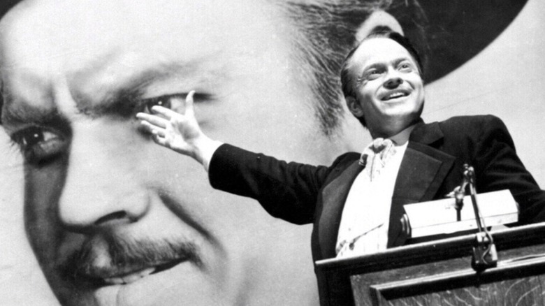 Charles Foster Kane giving a campaign speech in Madison Square Garden in 