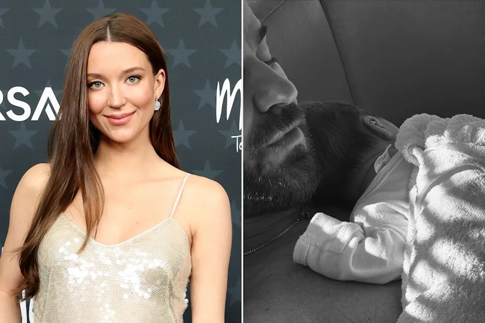 Nicole Brydon Bloom; Justin Theroux and their sonCredit: Monica Schipper/Getty; Nicole Brydon Bloom/instagram