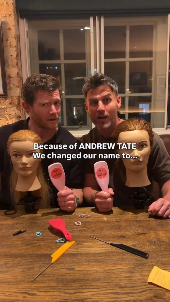 The viral ‘Pints & Ponytails’ dad club that hosts events at pubs to teach dads how to style their daughter’s hair was criticized by Andrew Tate for “being simply a cucked race” so they’ve changed the club name to ‘Cucks & Ponytails’