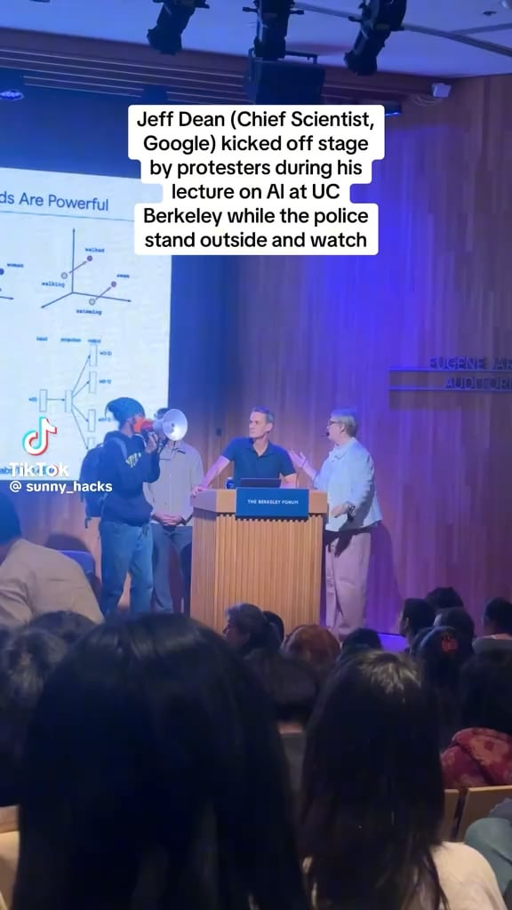 Jeff Dean (Chief Scientist at Google) forced to leave stage by ‘Free Palestine’ protesters during his lecture on Al at UC Berkeley