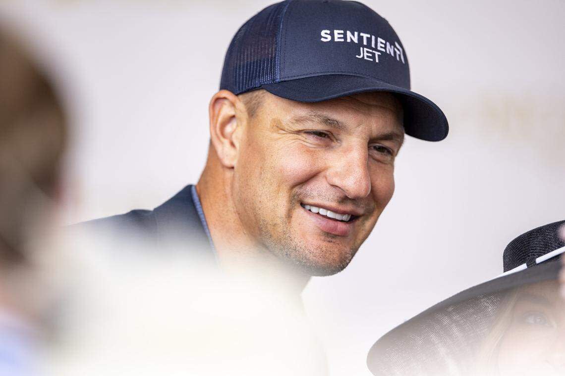 Rob Gronkowski walks down the red carpet during Kentucky Derby 152 at Churchill Downs in Louisville, Kentucky, on Saturday, May 2, 2026.