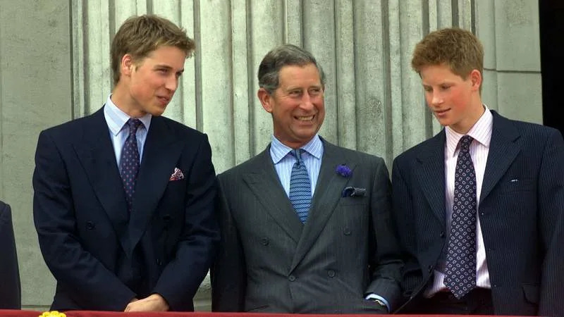 Prince William, King Charles III and Prince Harry attend the Queen Mother’s 100th birthday celebrations in 2000. By: Kent Gavin/MEGA