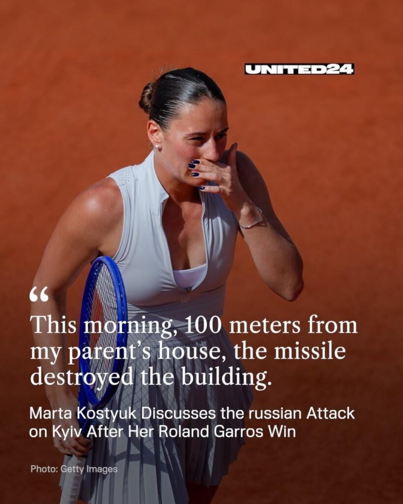 Marta Kostyuk spoke about Russia's massive attack on Ukraine after defeating former Russian player Oksana Selekhmeteva at Roland Garros 2026. A missile struck near her parents' home and destroyed a nearby building that morning.