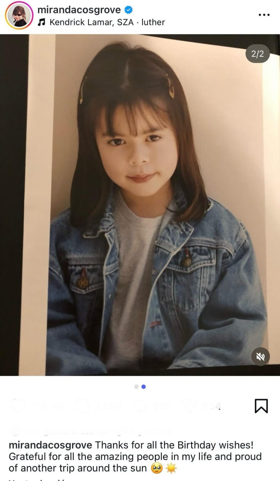 Miranda Cosgrove on Instagram for her 33rd birthday with a throwback picture