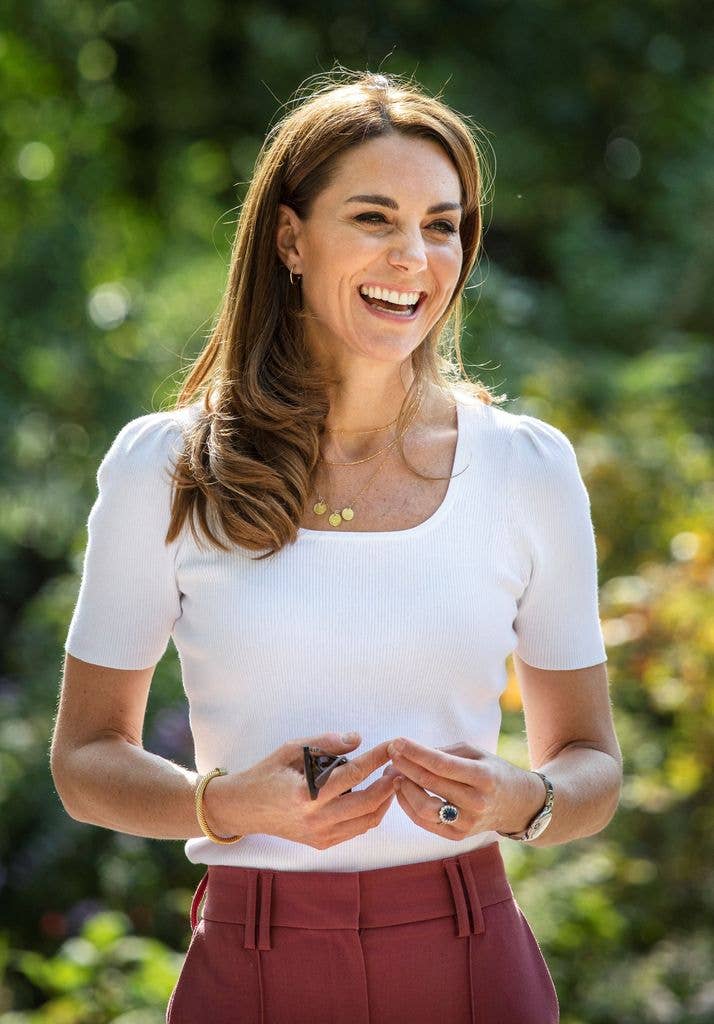 Britain's Catherine, Duchess of Cambridge, reacts as she meets with parents and children, and peer supporters, in Battersea Park, London on September 22, 2020, where she learned more about the benefits of parent-to-parent support. (Photo by Jack Hill / POOL / AFP) (Photo by JACK HILL/POOL/AFP via Getty Images)
