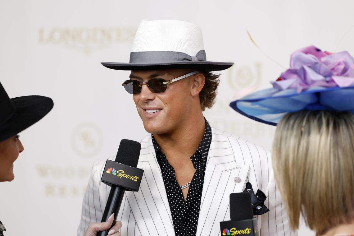 LOUISVILLE, KENTUCKY - MAY 02: Jaxson Dart attends the Kentucky Derby 152 at Churchill Downs on May 02, 2026 in Louisville, Kentucky.