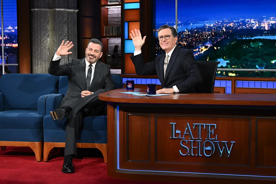 Jimmy Kimmel appears as a guest on "The Late Show with Stephen Colbert,"  Sept. 30, 2025.