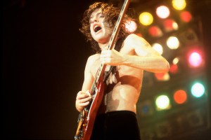Australian rock group AC/DC performs at the Rosemont Horizon, Chicago, Illinois, September 20, 1980. Pictured is Angus Young. (Photo by Paul Natkin/Getty Images)