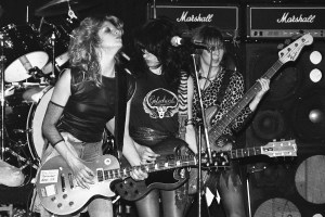 UNITED STATES - JANUARY 01:  WHISKY A GO GO  Photo of GIRLSCHOOL, L-R: Kelly Johnson, Kim McAuliffe and bassist Gil Weston performing live onstage  (Photo by Donna Santisi/Redferns)