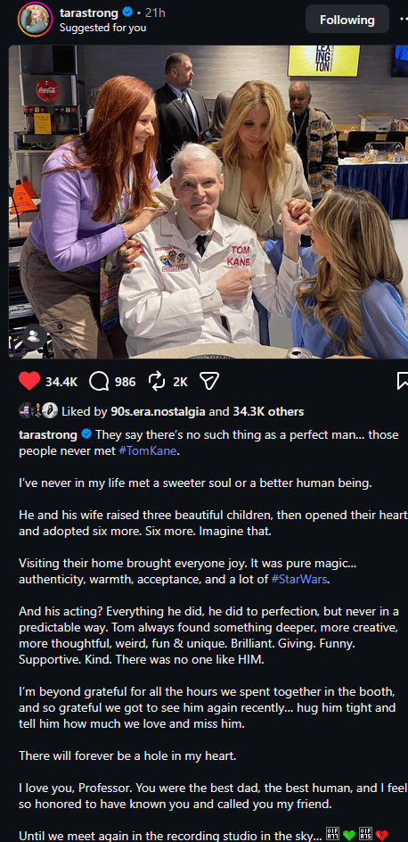 Tara Strong who voiced Bubbles in The Powerpuff Girls posted a beautiful tribute on the passing of Tom Kane (Professor Utonium among many other VA roles. Tara aswell). Tom and his Powerpuff girls got to reunite one last time before the end