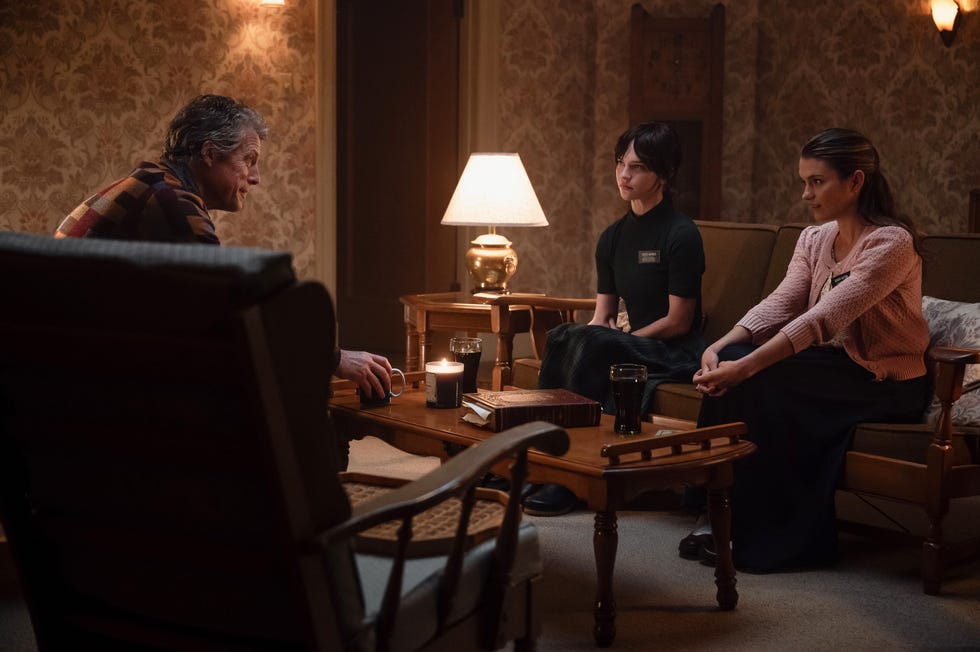 hugh grant as mr reed, sophie thatcher, chloe east, heretic